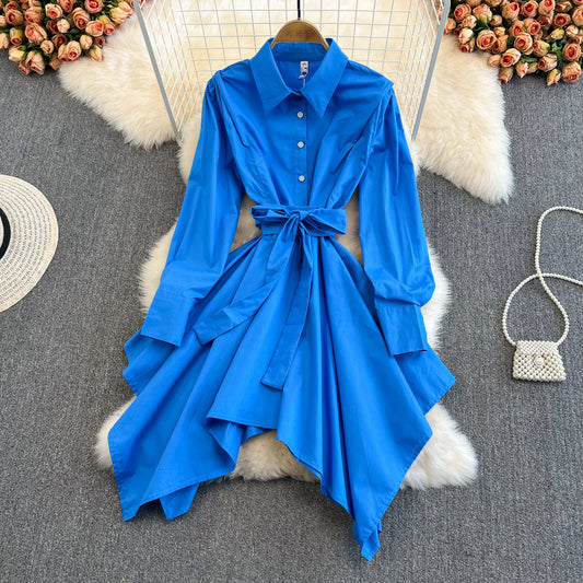 Fashion Irregular Long Sleeve Shirt Dress RF0109