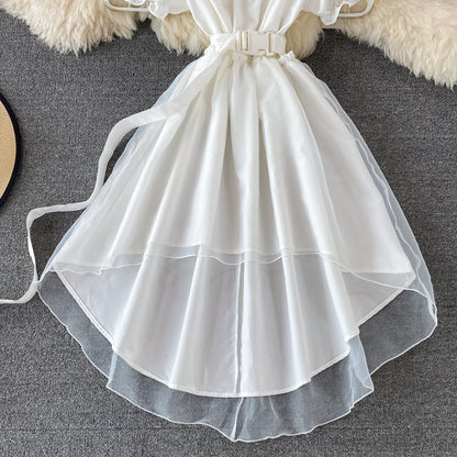 A Line High Low Dress White Fashion Dress Black A Line Dress RF0106