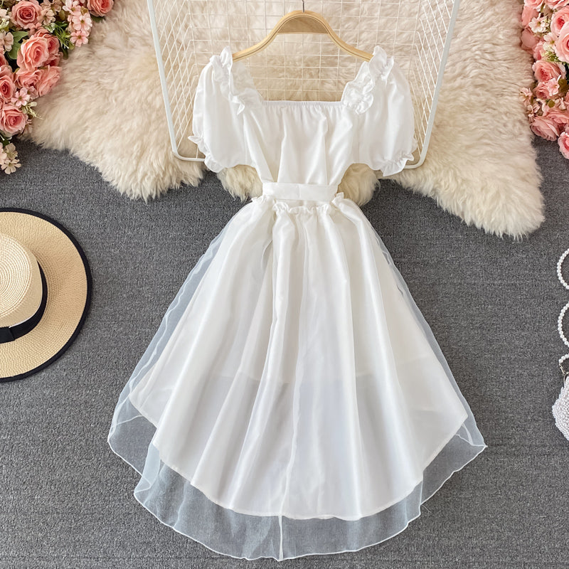 A Line High Low Dress White Fashion Dress Black A Line Dress RF0106