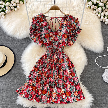 Cute V Neck Floral Dress A Line Short Dress RF0105