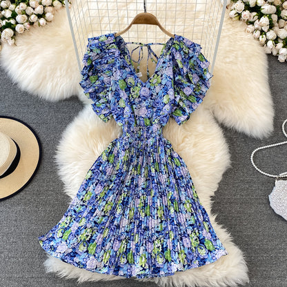 Cute V Neck Floral Dress A Line Short Dress RF0105