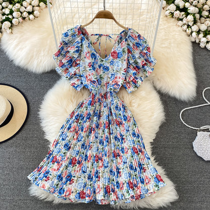 Cute V Neck Floral Dress A Line Short Dress RF0105
