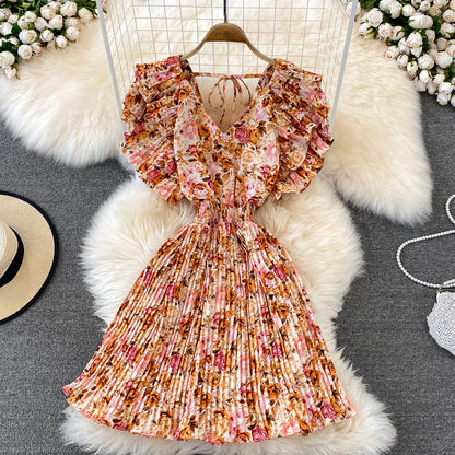 Cute V Neck Floral Dress A Line Short Dress RF0105