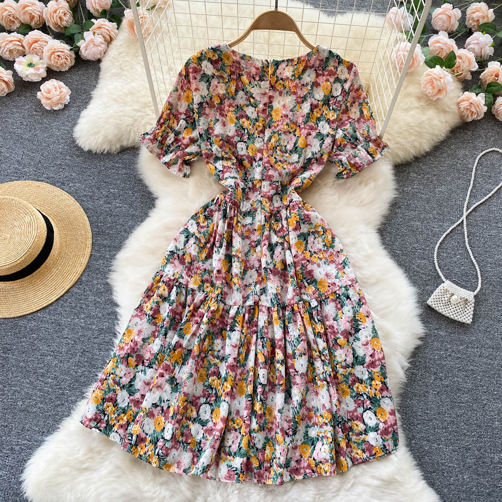 Cute Floral Short Dress A Line Fashion Dress RF0103