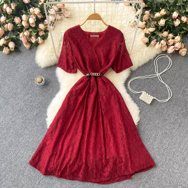 Cute V Neck Lace Short Dress A Line Fashion Dress RF0102