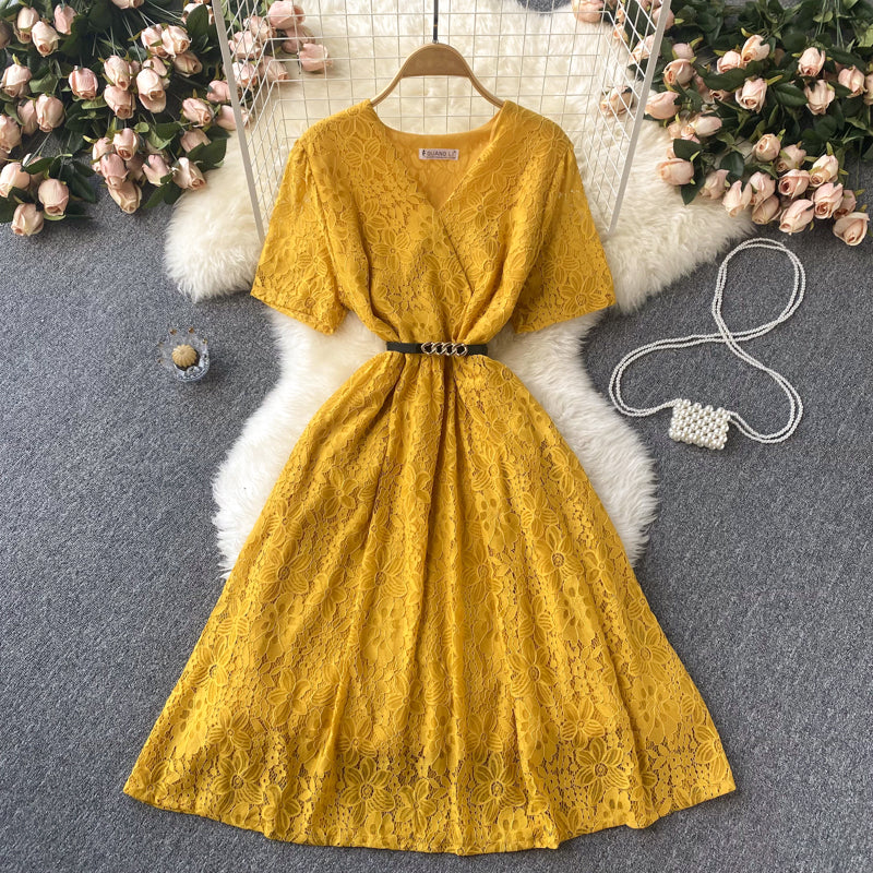 Cute V Neck Lace Short Dress A Line Fashion Dress RF0102