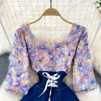 Cute Denim Chiffon Panel Dress RF0099
