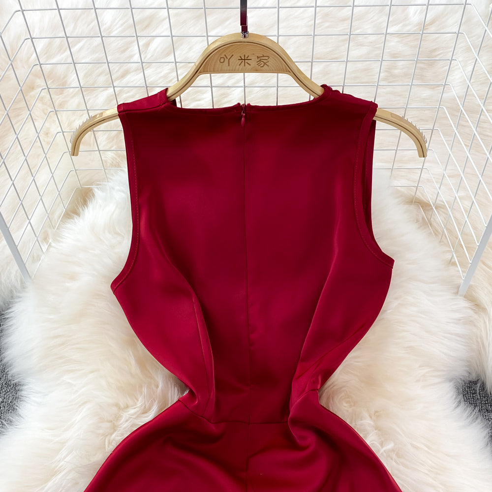 Red V Neck Irregular Dress RF0095