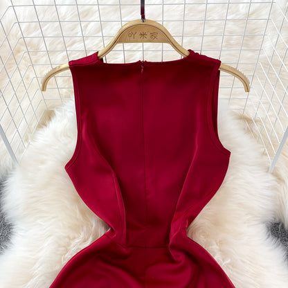 Red V Neck Irregular Dress RF0095