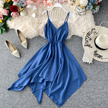 Cute A Line V Neck Chiffon Irregular Dress RF0077