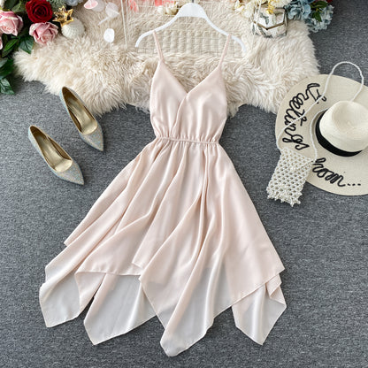 Cute A Line V Neck Chiffon Irregular Dress RF0077