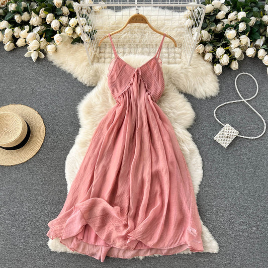 Pink V Neck Short Dress A Line Fashion Dress RF0075