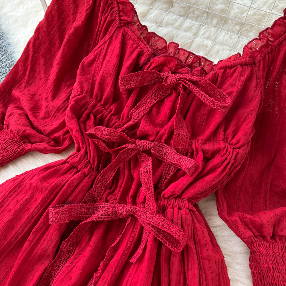 Red A Line Long Sleeve Dress Fashion Dress RF0064