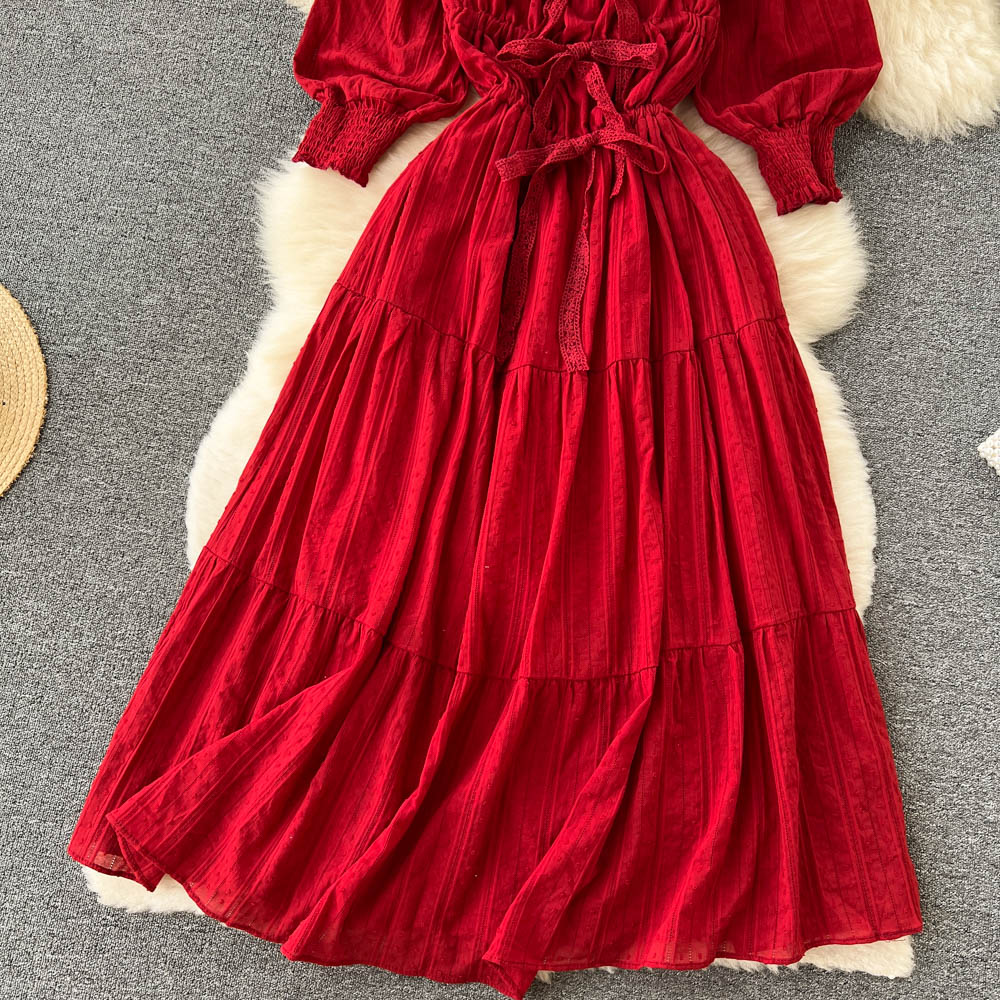 Red A Line Long Sleeve Dress Fashion Dress RF0064