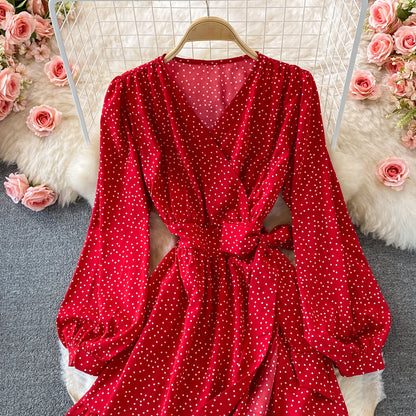 Simple V Neck Long Sleeve Dress Fahsion Dress RF0063