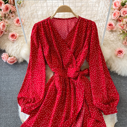 Simple V Neck Long Sleeve Dress Fahsion Dress RF0063