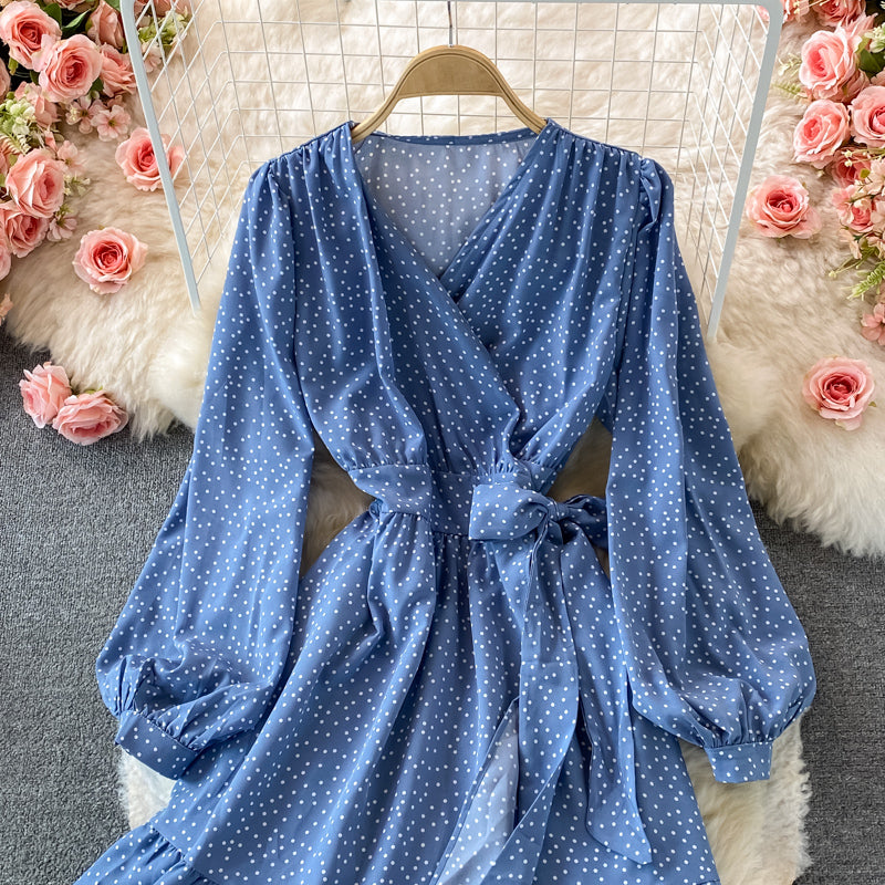 Simple V Neck Long Sleeve Dress Fahsion Dress RF0063