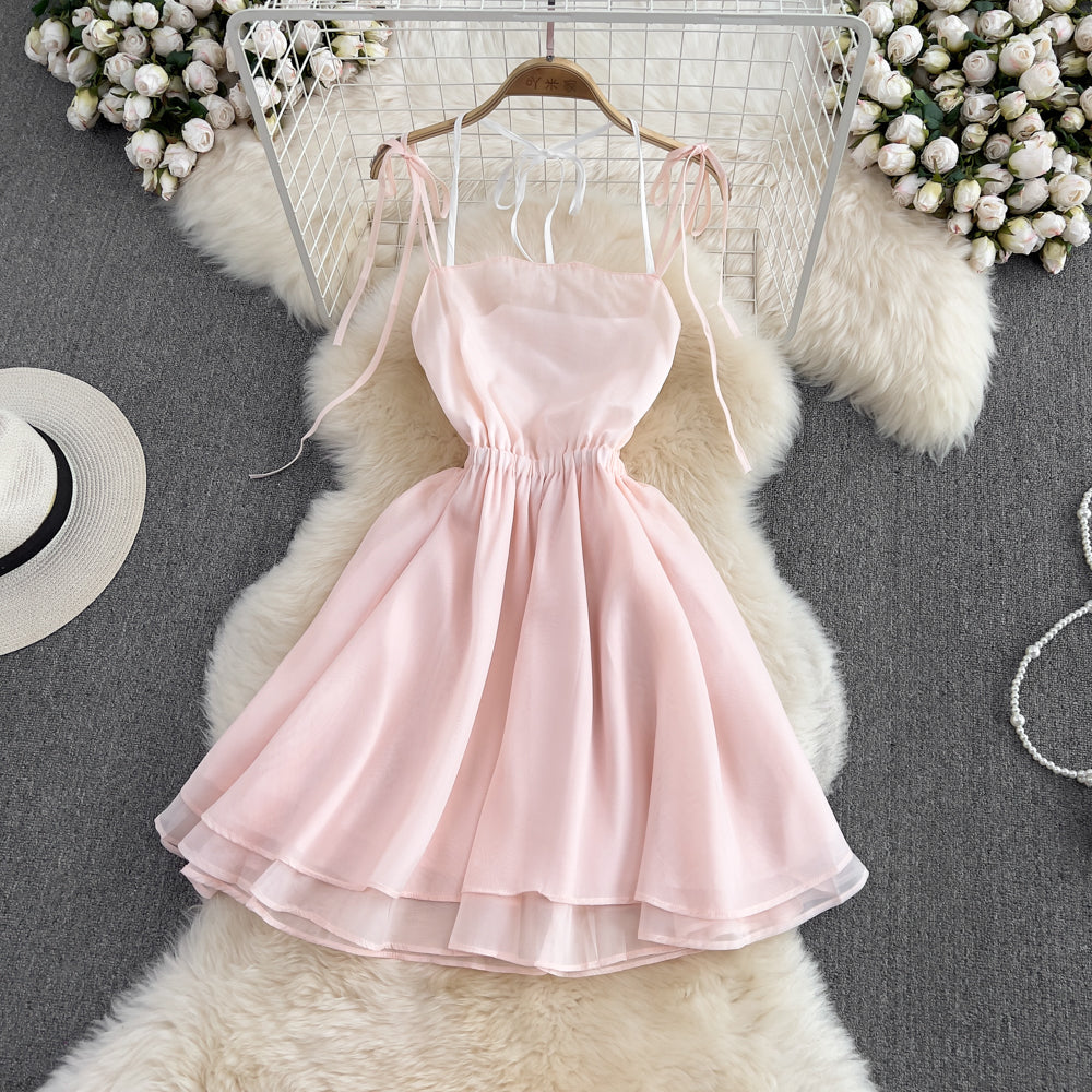 Pink Tulle Short Backless Dress Fashion Girl Dress RF0059