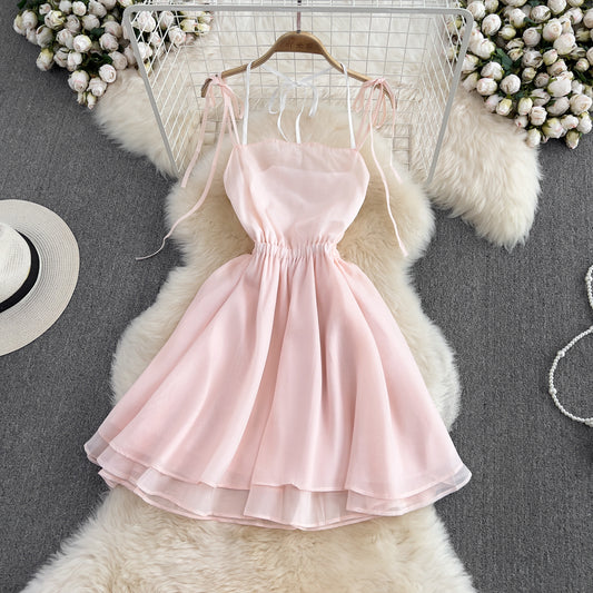Pink Tulle Short Backless Dress Fashion Girl Dress RF0059