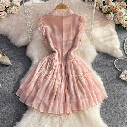 Pink V Neck Tulle Short Dress Fashion Dress RF0058