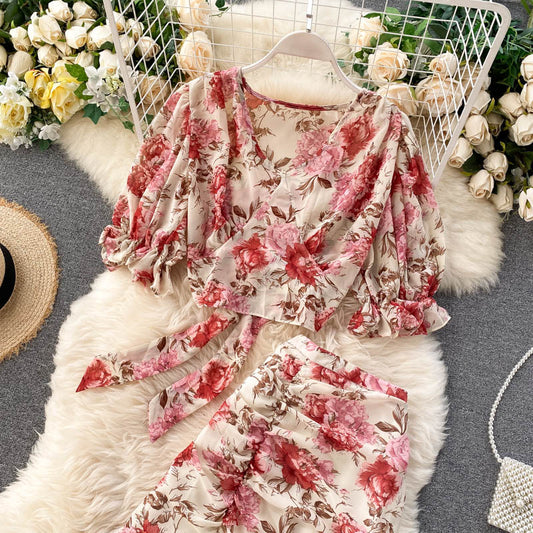 Cute Floral Chiffon Two Pieces Dress Fashion Dress RF0072