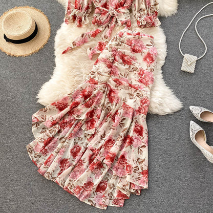 Cute Floral Chiffon Two Pieces Dress Fashion Dress RF0072