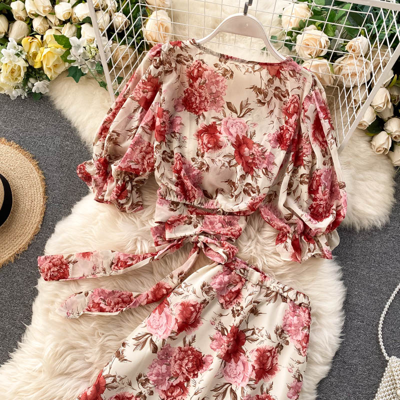 Cute Floral Chiffon Two Pieces Dress Fashion Dress RF0072