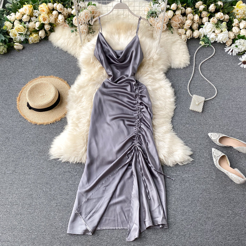 Simple Satin Long Dress Fashion Dress RF0056