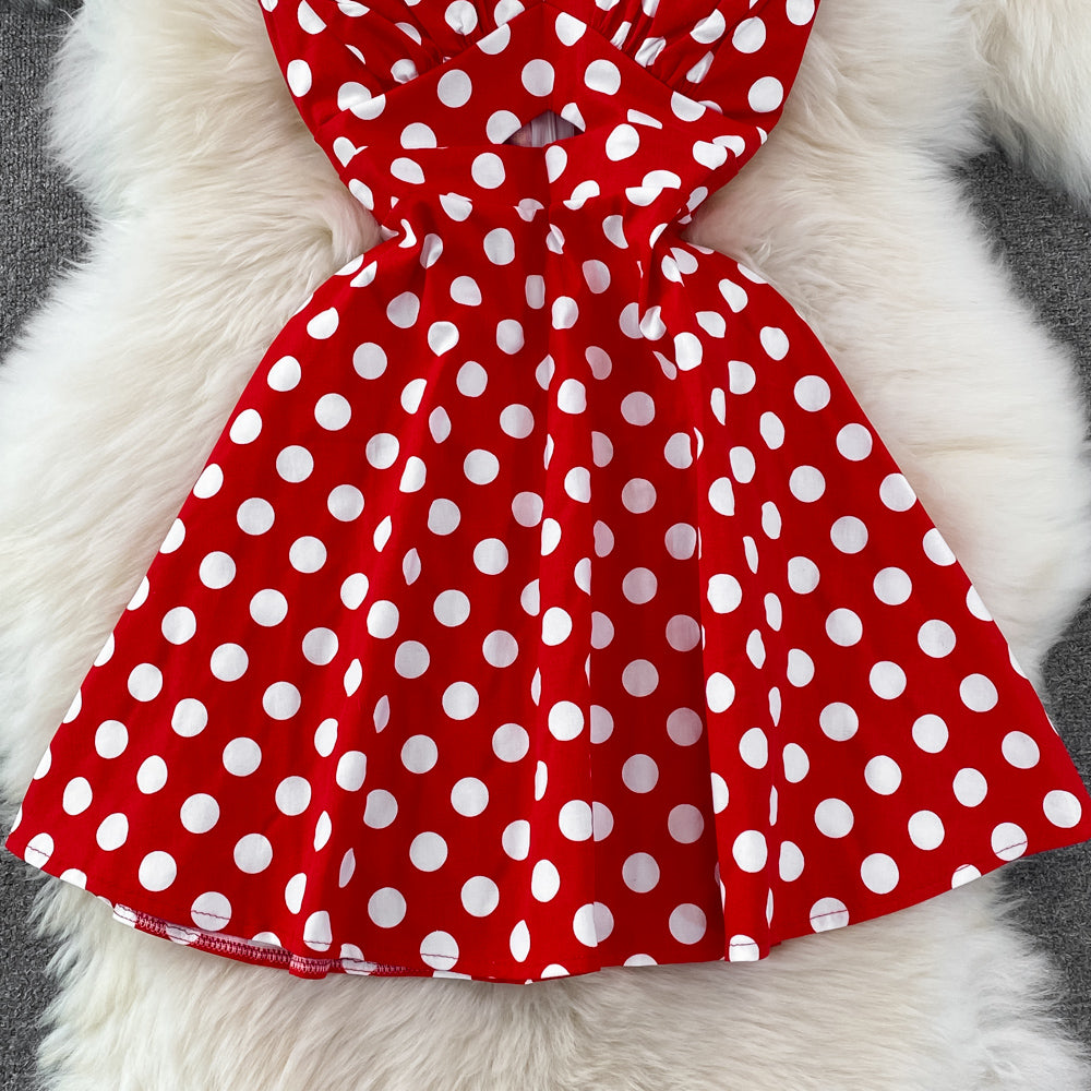Sexy A-line V-neck Polka-dot Dress Fashion Dress RF0045