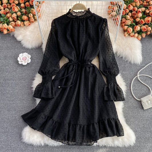Black A-line Long Sleeve Dress Fashion Dress RF0042