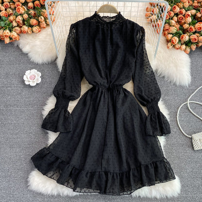 Black A-line Long Sleeve Dress Fashion Dress RF0042