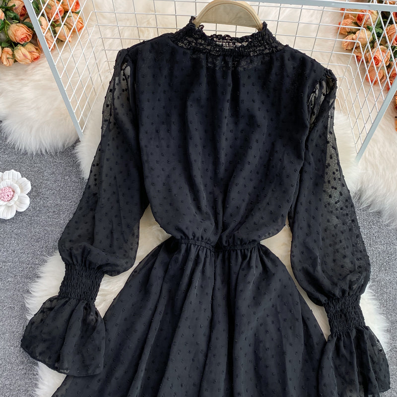 Black A-line Long Sleeve Dress Fashion Dress RF0042