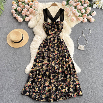 Black A-line Floral Dress Fashion Dress BF0029