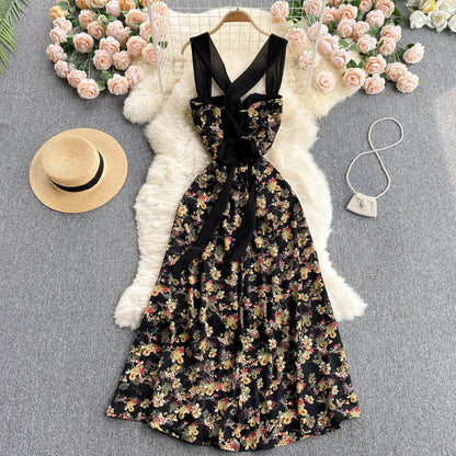 Black A-line Floral Dress Fashion Dress BF0029