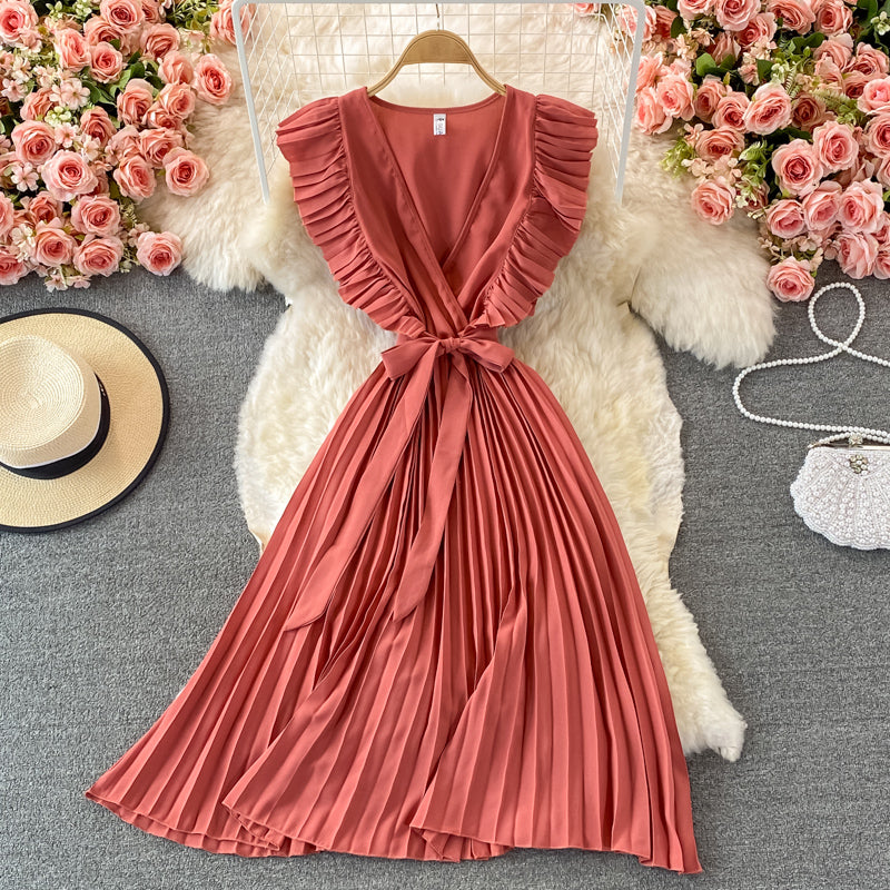 Simple V-neck Chiffon Short Dress Fashion Dress RF0027