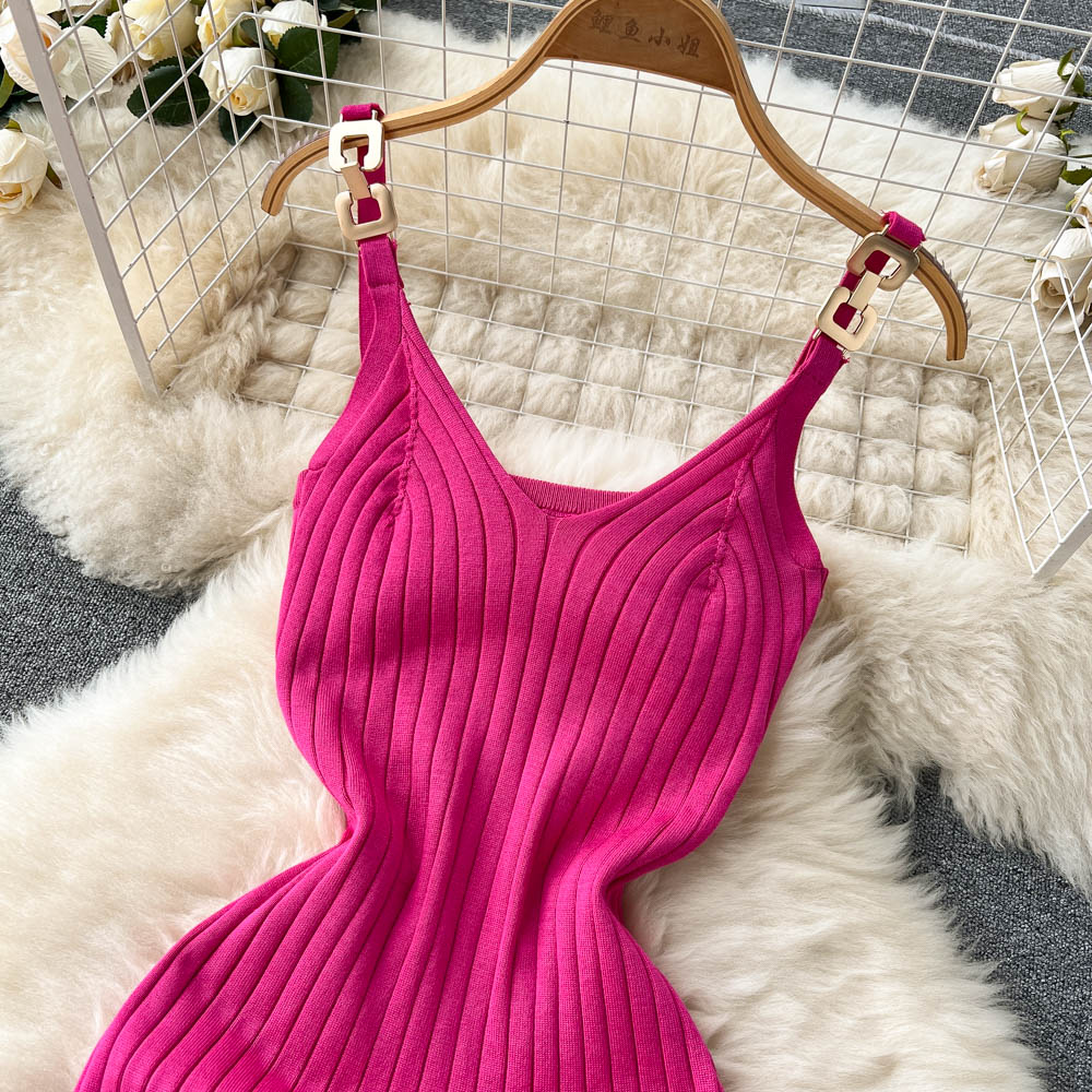 Stylish Knit Spaghetti Strap Short Dress RF0024