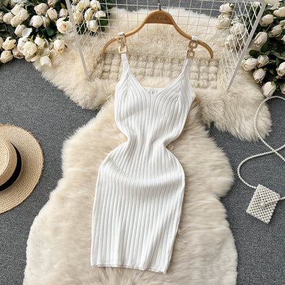Stylish Knit Spaghetti Strap Short Dress RF0024
