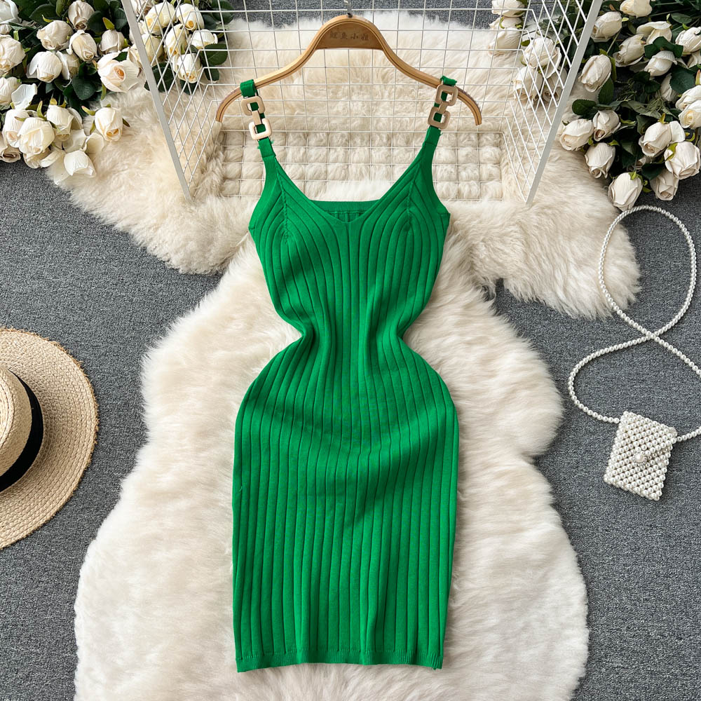 Stylish Knit Spaghetti Strap Short Dress RF0024