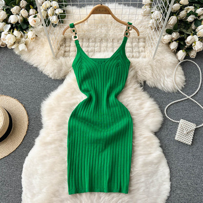 Stylish Knit Spaghetti Strap Short Dress RF0024