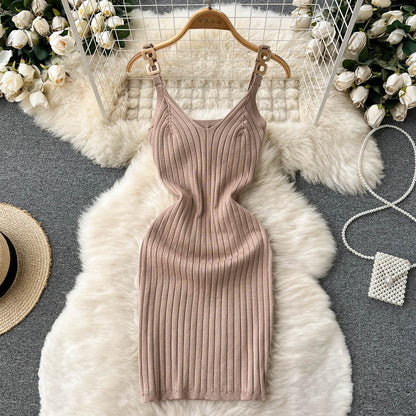 Stylish Knit Spaghetti Strap Short Dress RF0024