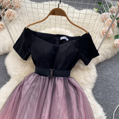 Black And Pink Tulle Short A Line Dress Fashion Dress RF0021