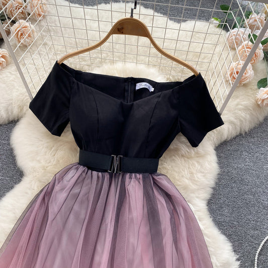 Black And Pink Tulle Short A Line Dress Fashion Dress RF0021