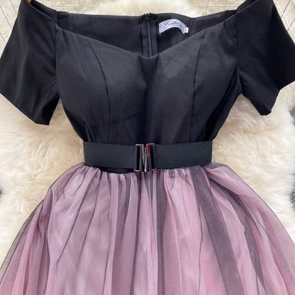 Black And Pink Tulle Short A Line Dress Fashion Dress RF0021