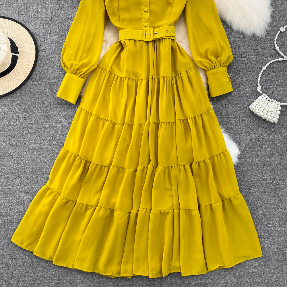 Cute Chiffon Long Sleeve Dresses, A-line Fashion Girl Dresses RF0019