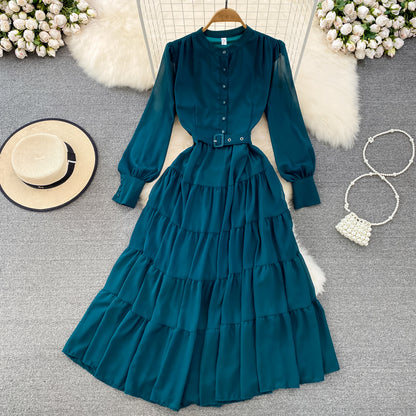 Cute Chiffon Long Sleeve Dresses, A-line Fashion Girl Dresses RF0019