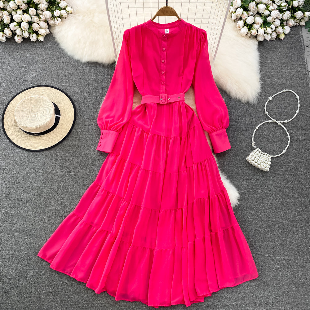 Cute Chiffon Long Sleeve Dresses, A-line Fashion Girl Dresses RF0019