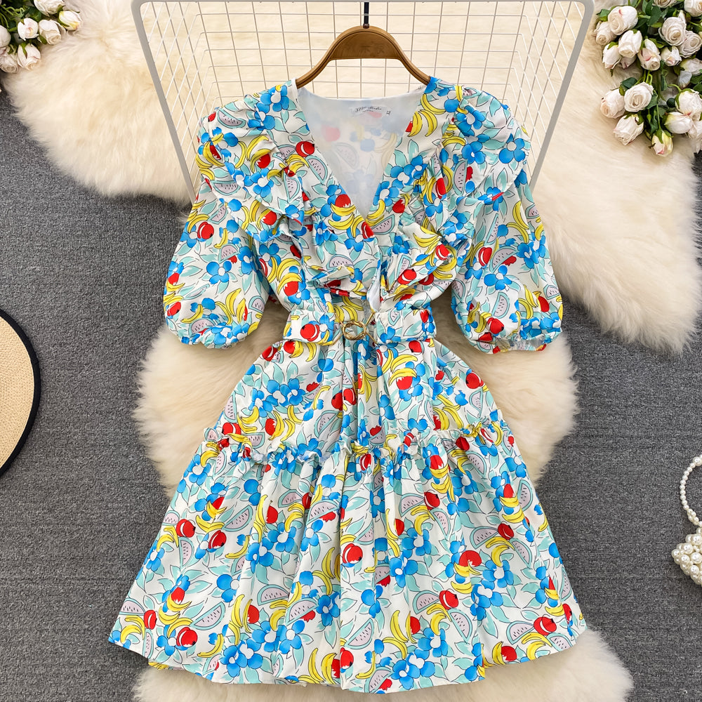 Cute V-neck Floral Dresses, A-line Fashion Dresses RF0018