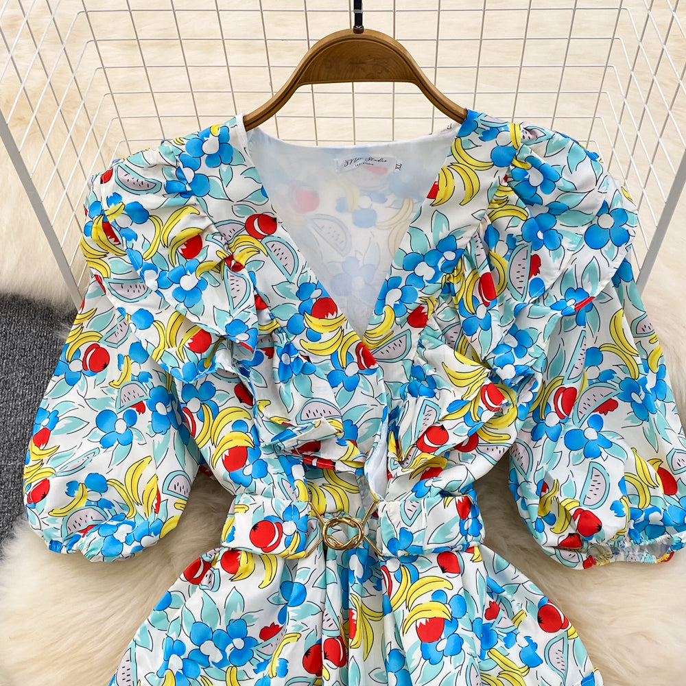 Cute V-neck Floral Dresses, A-line Fashion Dresses RF0018