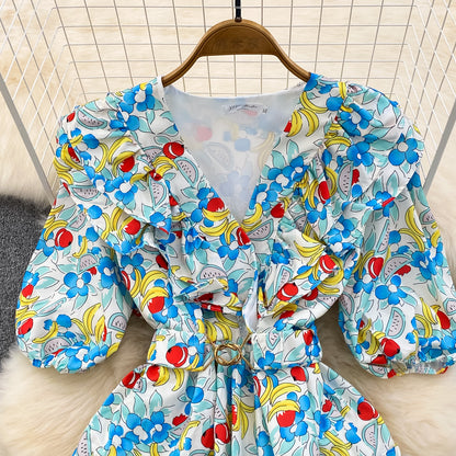 Cute V-neck Floral Dresses, A-line Fashion Dresses RF0018