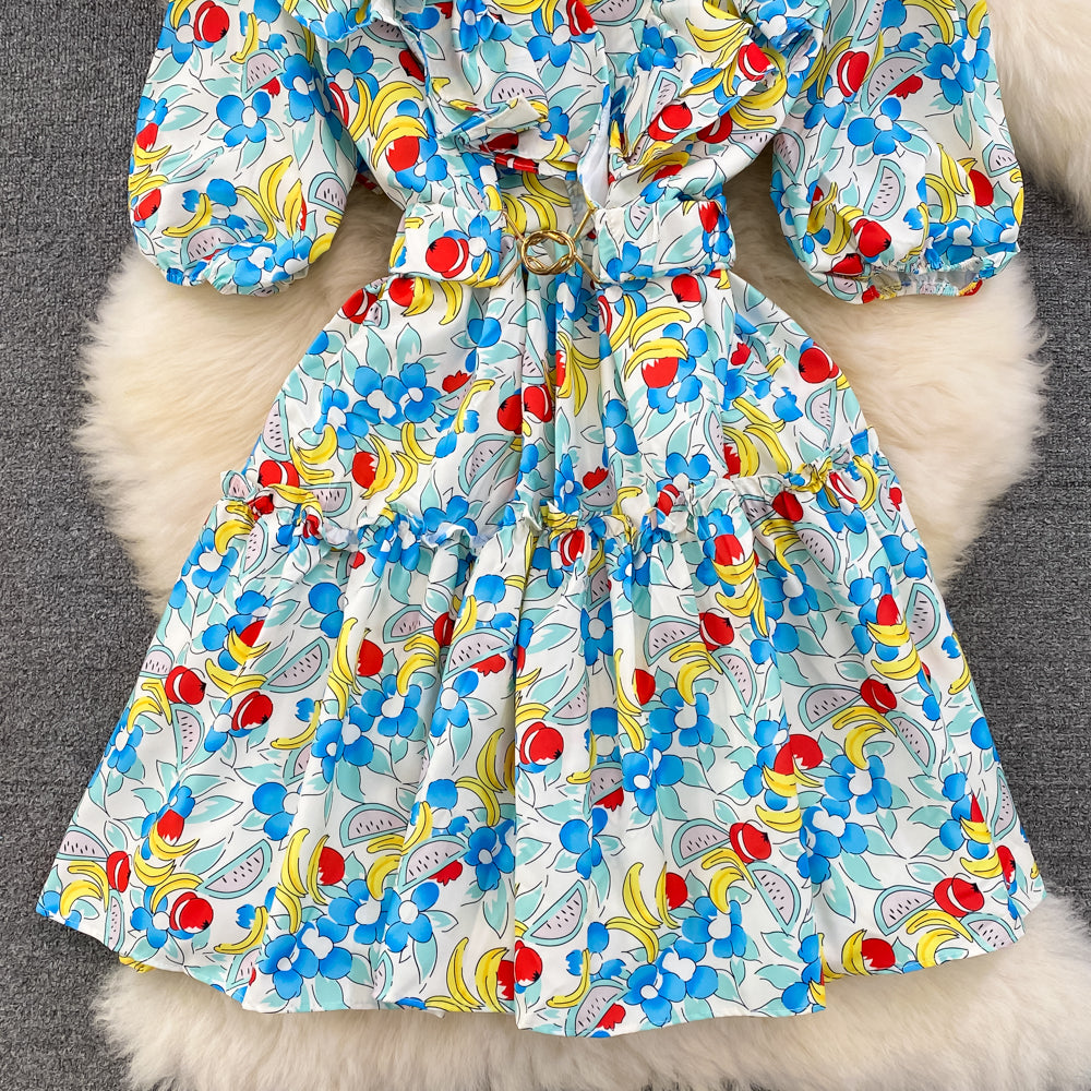 Cute V-neck Floral Dresses, A-line Fashion Dresses RF0018
